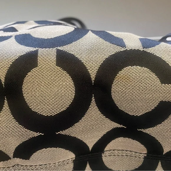 Coach Signature Canvas Tote Black Khaki with Leather Trim Style 16233 - Picture 6 of 9